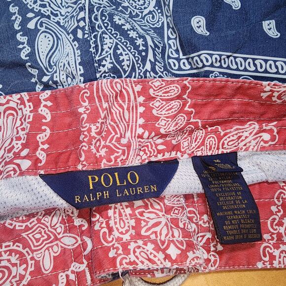 RALPH LAUREN Polo sz 36 Board Shorts Blue Bandana Print Drawstring Lined - Picture 6 of 7